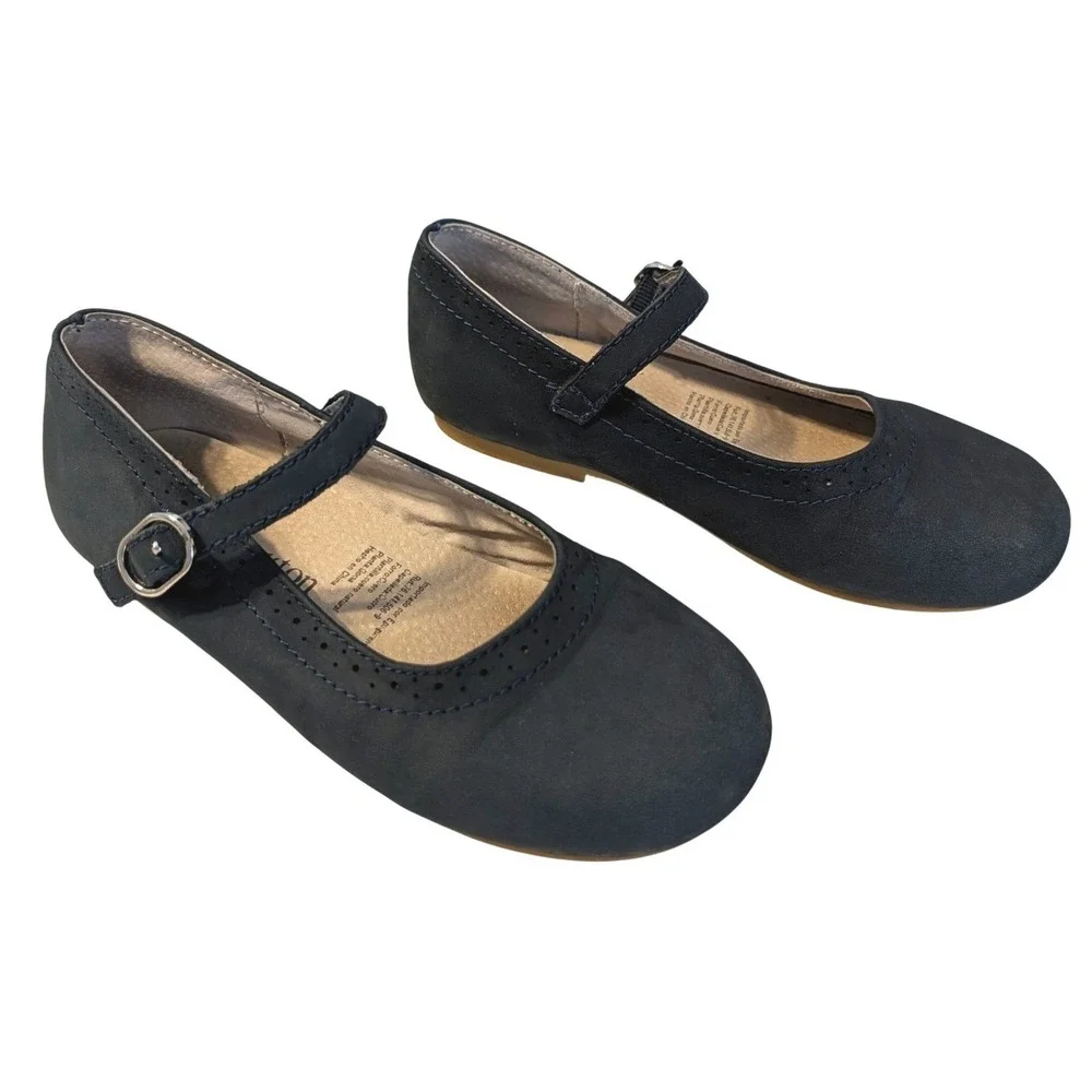 Le Bouton Kids Navy Blue Leather Mary Jane Brogue Flat Shoes Size EU 30/~US 12.5
